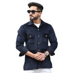 Navy Blue Corduroy Hunting Shacket Men - Buy Premium Vintage Outdoor Wear | Jaipurio